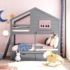 Twin over Twin Bunk Bed with 2 Drawers, 1 Storage Box, 1 Shelf, Window and Roof-Gray(OLD SKU:LT000608AAE) - as Pic