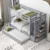 Twin Over Twin Bunk Bed with Trundle and Staircase,Gray(OLD SKU:LT000068AAE) - as Pic