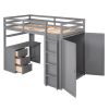 Twin size Loft Bed with Drawers,Desk,and Wardrobe-Gray - as Pic