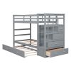 Twin Over Twin Bunk Bed with Trundle and Staircase,Gray(OLD SKU:LT000068AAE) - as Pic
