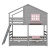 Twin over Twin Bunk Bed with 2 Drawers, 1 Storage Box, 1 Shelf, Window and Roof-Gray(OLD SKU:LT000608AAE) - as Pic