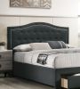 Charcoal Burlap Fabric 1pcs Queen Size Bed w Drawer Button Tufted Arch Design Headboard Storage FB Bedframe Bedroom Furniture - as Pic