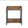 Compact Industrial Coffee Table - Antiqued Honey Finish, Black Metal Frame - Mixed Media Styling, Picture Frame Veneered Top, Bottom Shelf - as Pic