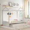 Unique House Bed with Trundle, Customizable Design, Charming White - White