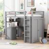 Twin size Loft Bed with Drawers,Desk,and Wardrobe-Gray - as Pic