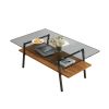 Rectangle Coffee Table, Tempered Glass Tabletop with Black Metal Legs, Modern Table for Living Room , Gray Glass - as Pic