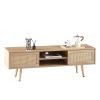 55.12" Rattan TV cabinet, double sliding doors for storage, adjustable shelf, solid wood legs, TV console for living room ,natural - as Pic