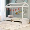 Unique House Bed with Trundle, Customizable Design, Charming White - White