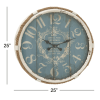 DecMode Coastal Turquoise/White Metal Round Wall Clock with Spade Shaped Clock Hands, 25"D - DecMode
