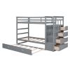 Twin Over Twin Bunk Bed with Trundle and Staircase,Gray(OLD SKU:LT000068AAE) - as Pic