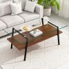 Rectangle Coffee Table, Tempered Glass Tabletop with Black Metal Legs, Modern Table for Living Room , Transparent Glass - as Pic