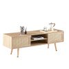 55.12" Rattan TV cabinet, double sliding doors for storage, adjustable shelf, solid wood legs, TV console for living room ,natural - as Pic