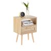 15.75" Rattan End table with drawer and solid wood legs, Modern nightstand, side table for living room, bedroom,natural - as Pic