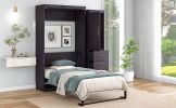 Twin Size Murphy Bed with Wardrobe and Drawers, Storage Bed, can be Folded into a Cabinet, Gray - as Pic