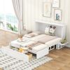 Queen Size Mobile Murphy Bed with Drawer and Little Shelves on Each Side,White - as Pic