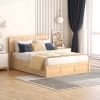 Full Size Wood Platform Bed with Underneath Storage and 2 Drawers, Wood Color - as Pic