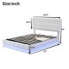 Tufted Upholstered Platform Bed with Hydraulic Storage System,Queen Size PU Storage Bed with LED Lights and USB charger, White - as Pic