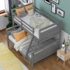 Twin over Full Bunk Bed with ladder, Safety Guardrail, Perfect for Bedroom, Gray - as Pic