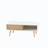 41.34" Rattan Coffee table, sliding door for storage, solid wood legs, Modern table for living room ,White - as Pic