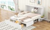 Queen Size Mobile Murphy Bed with Drawer and Little Shelves on Each Side,White - as Pic