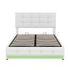 Full Size Tufted Upholstered Platform Bed with Hydraulic Storage System,PU Storage Bed with LED Lights and USB charger, White(Expected Arrival Time: 5