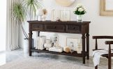 TREXM Classic Retro Style Console Table with Three Top Drawers and Open Style Bottom Shelf, Easy Assembly (Espresso) - as Pic