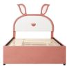 Full Size Upholstered Platform Bed with Trundle and 3 Drawers, Rabbit-Shaped Headboard with Embedded LED Lights, Pink - as Pic