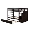 Twin-Over-Twin Bunk Bed with Twin Size Trundle and 3 Storage Stairs,Espresso (OLD SKU :LP000064AAP) - as pic