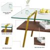 Rectangle Coffee Table, Tempered Glass Tabletop with Gold Metal Legs, Modern Table for Living Room , Transparent Glass - as Pic