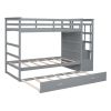 Twin Over Twin Bunk Bed with Trundle and Staircase,Gray(OLD SKU:LT000068AAE) - as Pic