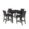 5-Piece Kitchen Table Set Faux Marble Top Counter Height Dining Table Set with 4 PU Leather-Upholstered Chairs (Black) - Black