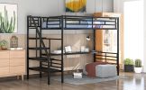 Compact Metal Loft Bed Frame, Inclusive Desk, Twin Size, No Box Spring Needed, Classic Black - Black