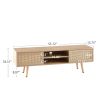 55.12" Rattan TV cabinet, double sliding doors for storage, adjustable shelf, solid wood legs, TV console for living room ,natural - as Pic