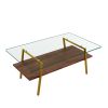 Rectangle Coffee Table, Tempered Glass Tabletop with Gold Metal Legs, Modern Table for Living Room , Transparent Glass - as Pic