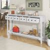TREXM Rustic Entryway Console Table, 60" Long Sofa Table with two Different Size Drawers and Bottom Shelf for Storage (Antique White) - as Pic