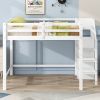 Full Size Loft Bed with Built-in Storage Wardrobe and Staircase, White - as Pic
