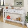 TREXM Rustic Entryway Console Table, 60" Long Sofa Table with two Different Size Drawers and Bottom Shelf for Storage (Antique White) - as Pic