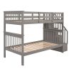 Stairway Twin-Over-Twin Bunk Bed with Storage and Guard Rail for Bedroom, Dorm - Gray