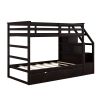 Twin-Over-Twin Bunk Bed with Twin Size Trundle and 3 Storage Stairs,Espresso (OLD SKU :LP000064AAP) - as pic
