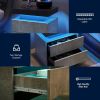 Nightstand LED Bedside Table Cabinet Lights Modern End Side with 2 Drawers for Bedroom (Gray) - as Pic