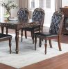 Majestic Formal Set of 2 Side Chairs Brown Finish Rubberwood Dining Room Furniture Intricate Design Cushion Upholstered Seat Tufted Back - as Pic