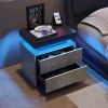 Nightstand LED Bedside Table Cabinet Lights Modern End Side with 2 Drawers for Bedroom (Gray) - as Pic