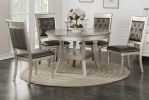 Round Dining Table Silver / Grey Finish Rubber wood Frame Center Glass Top Dinette Table - as Pic
