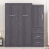 Twin Size Murphy Bed with Wardrobe and Drawers, Storage Bed, can be Folded into a Cabinet, Gray - as Pic