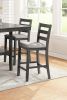 Classic Dining Room Furniture Gray Finish Counter Height 5pc Set Square Dining Table w Shelves Cushion Seat Ladder Back High Chairs Solid wood - as Pi