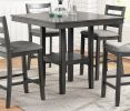 Classic Dining Room Furniture Gray Finish Counter Height 5pc Set Square Dining Table w Shelves Cushion Seat Ladder Back High Chairs Solid wood - as Pi
