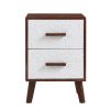 U-Can Square End Table Side Table with 2 Drawers Adorned with Embossed Patterns for Living Room, Hallway, Brown+White - as Pic