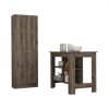 Ottawa 2 Piece Kitchen Set, Kitchen Island + Pantry Cabinet , Dark Brown - Dark Brown