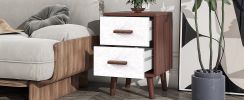 U-Can Square End Table Side Table with 2 Drawers Adorned with Embossed Patterns for Living Room, Hallway, Brown+White - as Pic