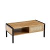 40.16" Rattan Coffee table, sliding door for storage, metal legs, Modern table for living room , natural - natural